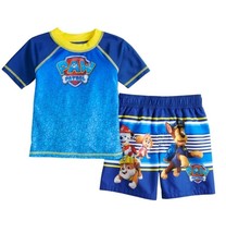 Paw Patrol Raglan Rash Guard and Swim Trunks Set Toddler Boys Size 2T Beach Pool - $15.32