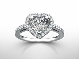 Halo Engagement Ring 1.80Ct Heart Shape Simulated Diamond 14k White Gold Size 5 - £211.34 GBP