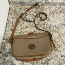 Vintage Dooney &amp; Bourke Beige &amp; Brown Leather Equestrian Riding Crossbod... - $43.39
