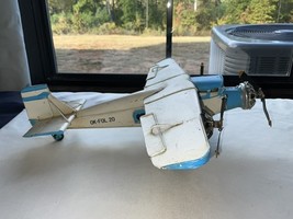 Vintage Style Metal Decorative Model Airplane Blue &amp; Cream OK-FOL 20 - $607.12 MXN
