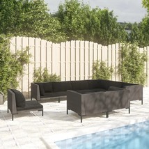 9 Piece Patio Lounge Set with Cushions Poly Rattan Dark Gray - €1.049,03 EUR