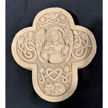 Bless This Home w/ Angel &amp; Cat on a Cross made of Concrete Stone - £37.60 GBP