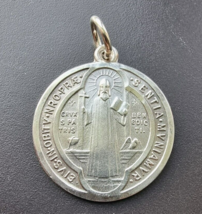 Vintage 925 Sterling Silver Saint Benedict Medal Pendant - £33.51 GBP