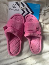 NWT Isotoner Pink Slippers Open Toe Slides Rubber Sole size 8.5-9 - £17.51 GBP