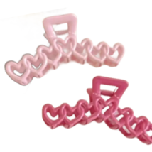Lot of 2 Hair Claw Shark Clips 5.1&quot; Hollow Heart Pearlescent Pink Access... - £9.37 GBP