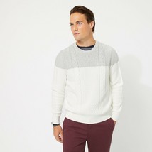 Nautica Men&#39;s Colorblocked Cable Crewneck Sweater in Marshmallow-Size XL - £28.30 GBP