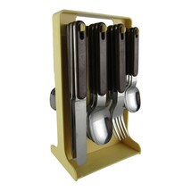 Vintage YAX Cutlery Set with Stand, 24 Pc. Japan Stainless Steel Utensil... - $62.88