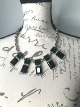 Silver Tone Chunky Chain Faceted Green Black Jewel Tone Stone Sparkle Statement - £9.70 GBP