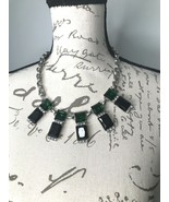 Silver Tone Chunky Chain Faceted Green Black Jewel Tone Stone Sparkle St... - £9.55 GBP