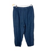 Flax Pants Womens Large Blue Linen Capri Elastic Waist Pull On High Rise... - £47.05 GBP