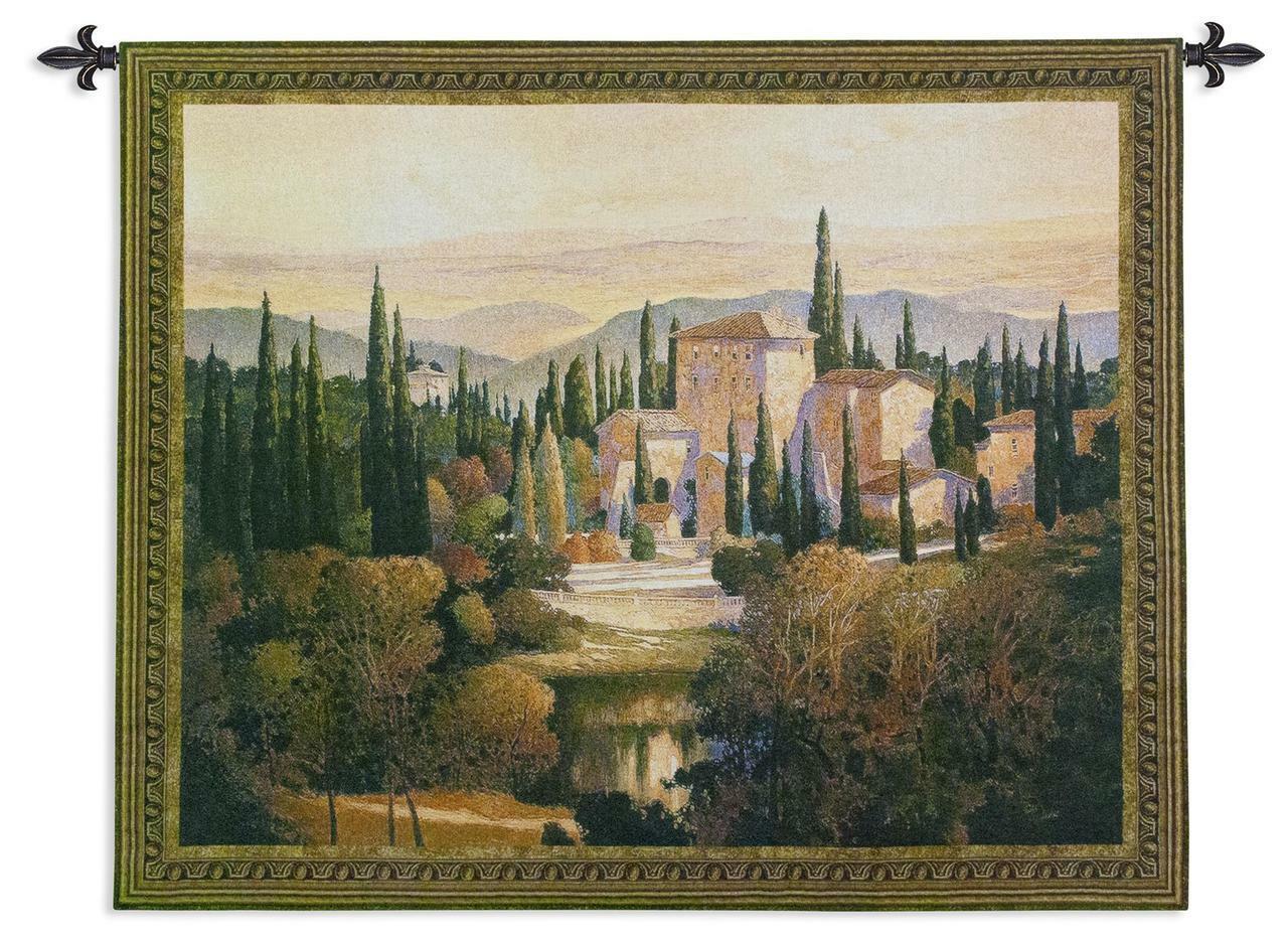 Primary image for 53x44 TUSCANY Villa European Countryside Pond Landscape Tapestry Wall Hanging