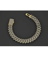 Solid Sterling Silver 14K Yellow Gold Finish Cuban Link 2 Row Diamond Br... - $505.57 CAD