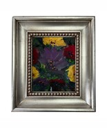 Framed Floral Oil Painting on Canvas – Heavy Silver Beaded Frame - $762.07 MXN