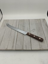 Vintage Vernco 13 3/4&quot; Slicing Carving Knife Wood Handle 9&quot; Blade Prongs - £11.95 GBP