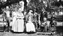 1920s Old Woman Wheelchair Family Gather Around Car Photo B&amp;W Negative - £2.77 GBP