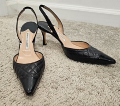 MANOLO BLAHNIK Irie Quilted Patent Leather Cap Toe Slingback - Size 40.5 - £318.99 GBP