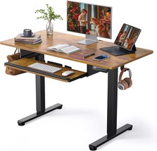 Ergear Electric Standing Desk With Keyboard Tray, Adjustable, Vintage Brown. - £177.69 GBP