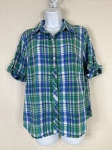 Alia Womens Size 12P Blue/Green Plaid Button Up Shirt Roll Tab Short Sleeve - £6.39 GBP