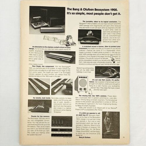 Vintage 1970&#39;s Bang &amp; Olufsen Beosystem 1900 Stereo Magazine Print Ad 8&quot;... - $6.62