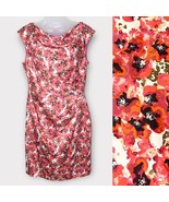 ANN TAYLOR Sleeveless Red  &amp; Pink Poppy Floral Satin Cowl Dress Size 8 - $53.77 CAD