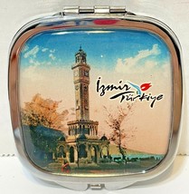 Vintage Ismir Turkiye Souvenir Compact Mirror Regular and Magnifying 2.75 Square - £13.23 GBP