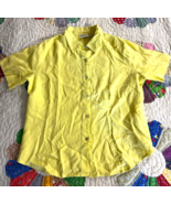 Chico&#39;s 100% Linen short Sleeve yellow Button Front Shirt Size 2 - €17,17 EUR