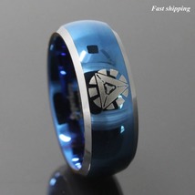 8Mm men jewelry blue Laser superhero sign Polish tungsten Carbide ring - £28.13 GBP