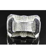 Men&#39;s 14K White Gold Finish Round Black White Diamond Pave Designer Band... - $2,072.23 MXN