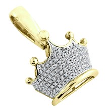 14K Yellow Gold Plated Real Moissanite Crown King Pendant Mens Royalty Charm - £251.41 GBP