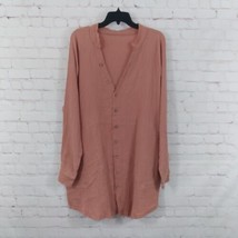 Dress Womens Medium Pink Deep V Neck Long Sleeve Button Down Pockets Mini Boho - £19.97 GBP