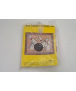 Vintage crewel embroidery kt mini picture kit bowling ball and pins 1028... - $19.75