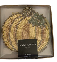 Tahari Pumpkin Set of 4 Beaded Coasters Fall Thanksgiving 5&quot; Beverage Coaster - £29.17 GBP