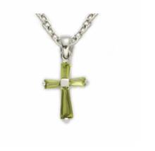 Sterling Silver August Peridot Birthstone Baby Cross Necklace &amp; Chain - £63.94 GBP