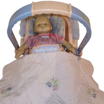 American Girl Bitty Baby Lot Doll Pink Blanket Car Seat Carrier Sleepy Eyes - $50.34