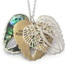 Triple Angel Wing Abalone Pendant Necklace Silver and Copper - £11.30 GBP