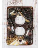 Set of 2 Western Colorful 4 Stallion Horses Wall Double Outlet Receptacl... - $35.62 CAD