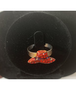 Red Hat Society Enamel Purple Ribbon Gold Tone Rhinestone Ring Adjustable - $8.95