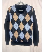 Whipper In Argyle V Neck Black Blue Pullover Men&#39;s SZ M Sweater A91 - $282.54 MXN