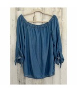 Crown &amp; Ivy Women’s Shirt Medium Denim Blue Boho Gypsy Tie Sleeve Tencel - £15.73 GBP