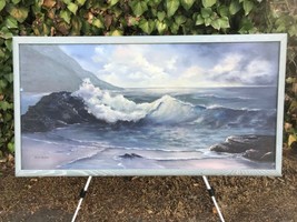 Agnes Randall Original 1970s Vintage Huge Beach Seascape Modern Oil On Canvas - £540.58 GBP