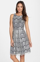 Eliza J Lace Overlay Cutout Fit &amp; Flare Dress Sz 6 Silver-Black - £66.33 GBP