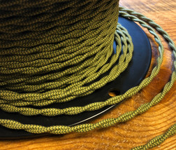 Cloth Covered Twisted Wire - Green/Yellow Pattern Vintage Style Fabric Lamp Cord - £1.10 GBP
