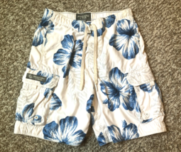 Abercrombie Fitch Board Shorts Mens Large White Floral Cargo Tugger Swim Trunks - £37.90 GBP