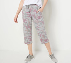 Susan Graver Lifestyle Reg. Camo Melange French Terry Capri Salmon Rose, SMALL - £25.64 GBP