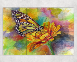 Summer Monarch butterfly kiss zinnia flower garden ceramic tile mural backsplash - £46.65 GBP+