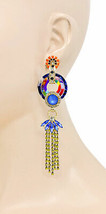 4&quot; Long Elegant Long Multicolor Bead Rhinestone Fringe Statement Linear Earrings - £12.90 GBP