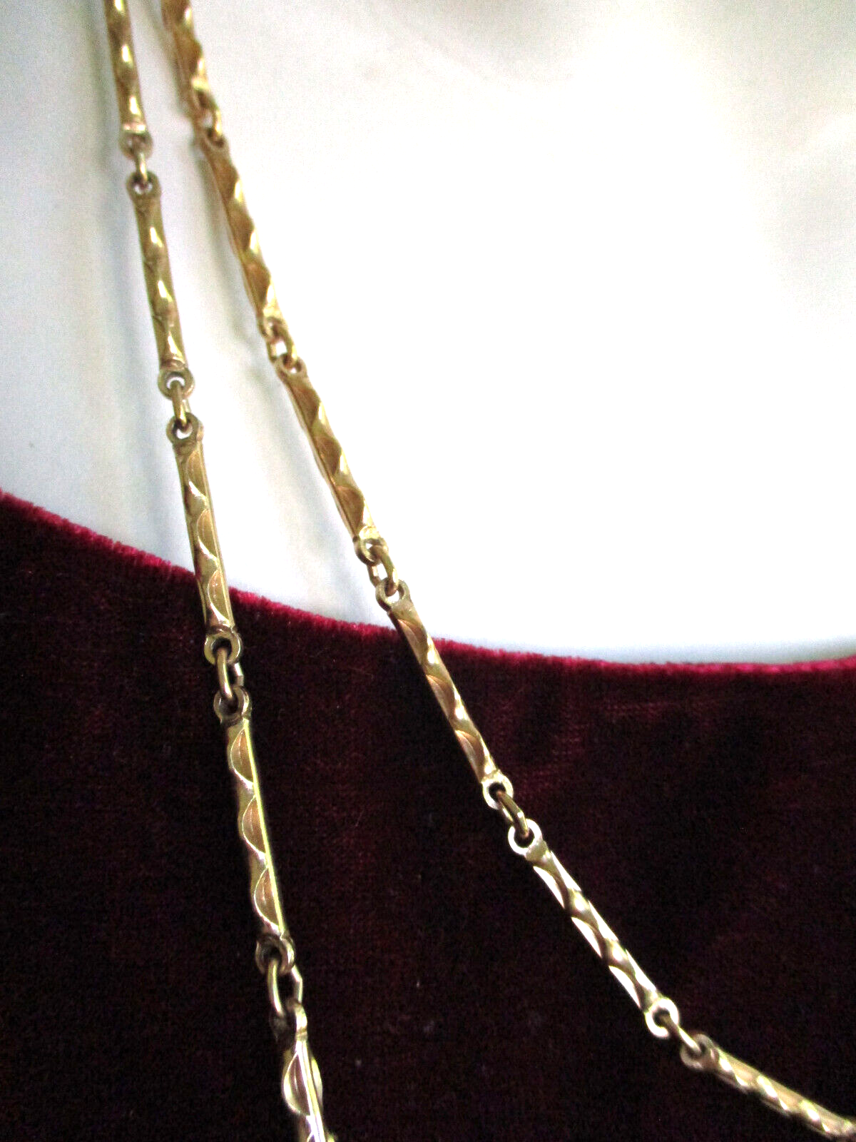 Vintage Long 59" Trifari Logo Art Deco Motif Gold Tone Bar Link Chain Necklace - $18.99