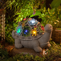 Garden Turtle Figurines Outdoor Decor, Outdoor Statues with 7 Solar Led ... - $34.99