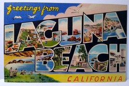 Greetings From Laguna Beach California Large Letter Linen Postcard Curt Teich - £10.53 GBP