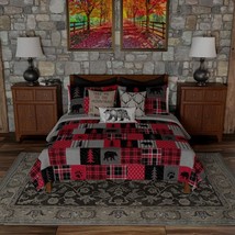Donna Sharp Red Forest Rustic Lodge Bear Paw King 3-Pc Quilt Set &amp; Kila Throw - £73.43 GBP